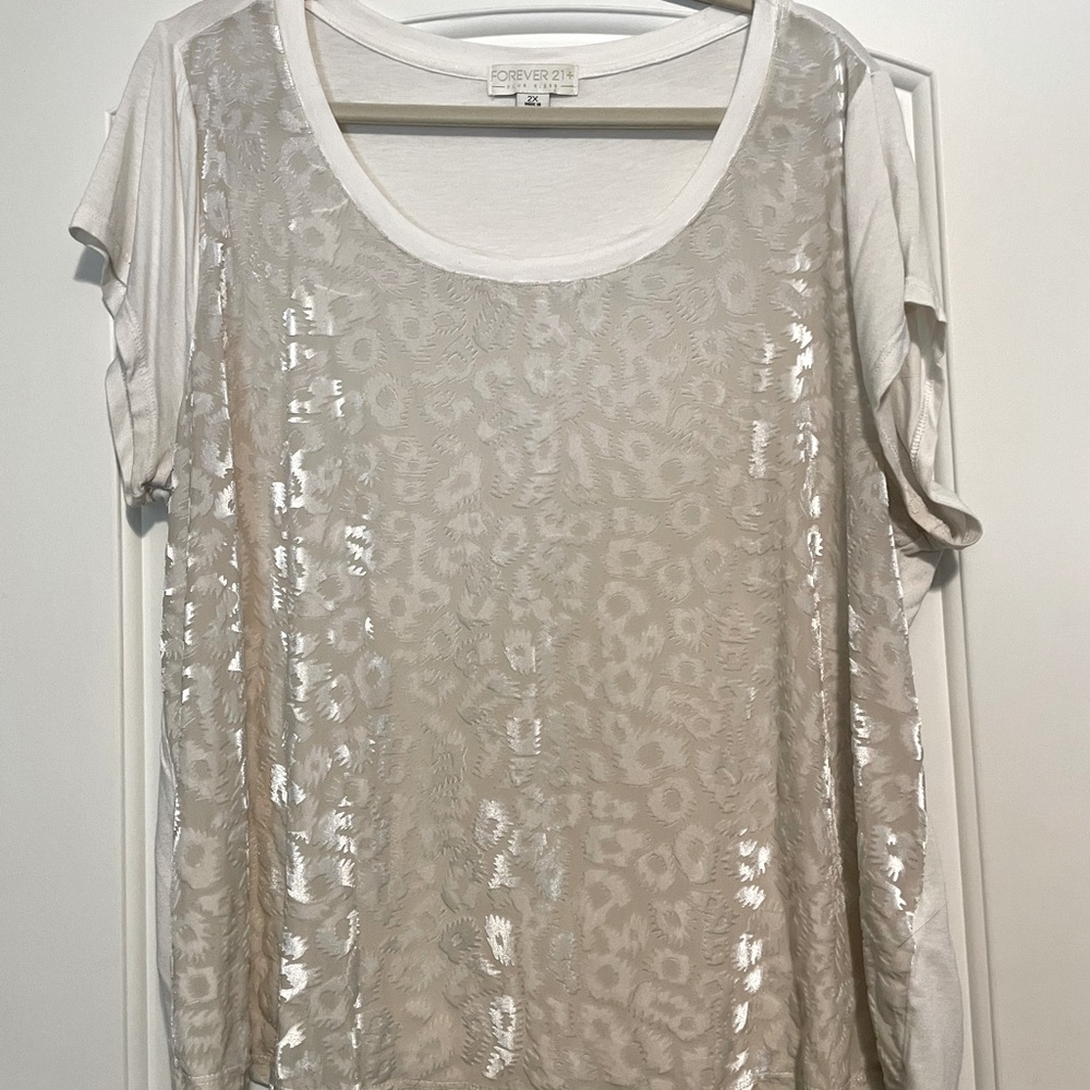 Forever 21+ white velour leopard print tee